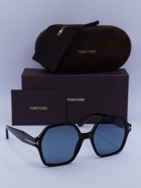 Tom Ford Romy FT1032 01A Geometric Sunglasses - Black/Smoke Blue